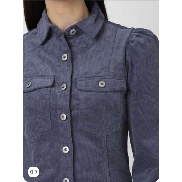 Forever 21 Corduroy Mini Shirt Dress Small Button Up Long‎ Puff Sleeves Preppy - Picture 3 of 12